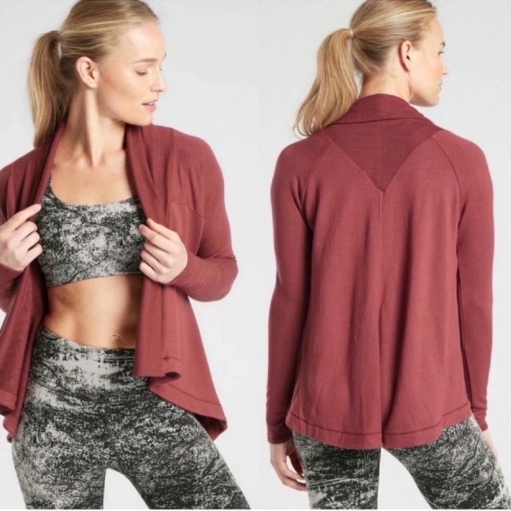 ATHLETA Cardigan Nirvana Wear Two Ways Wrap Maple Red Medium Lounge Yoga